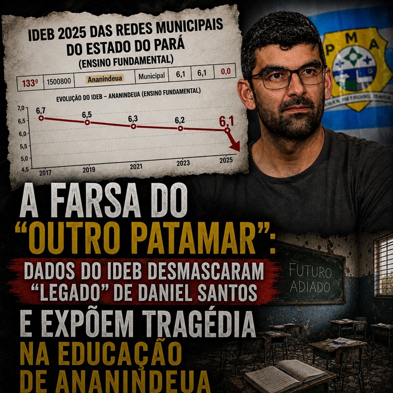 A FARSA DO “OUTRO PATAMAR”: Dados do Ideb desmascaram “legado” de Daniel Santos e expõem tragédia na educação de Ananindeua