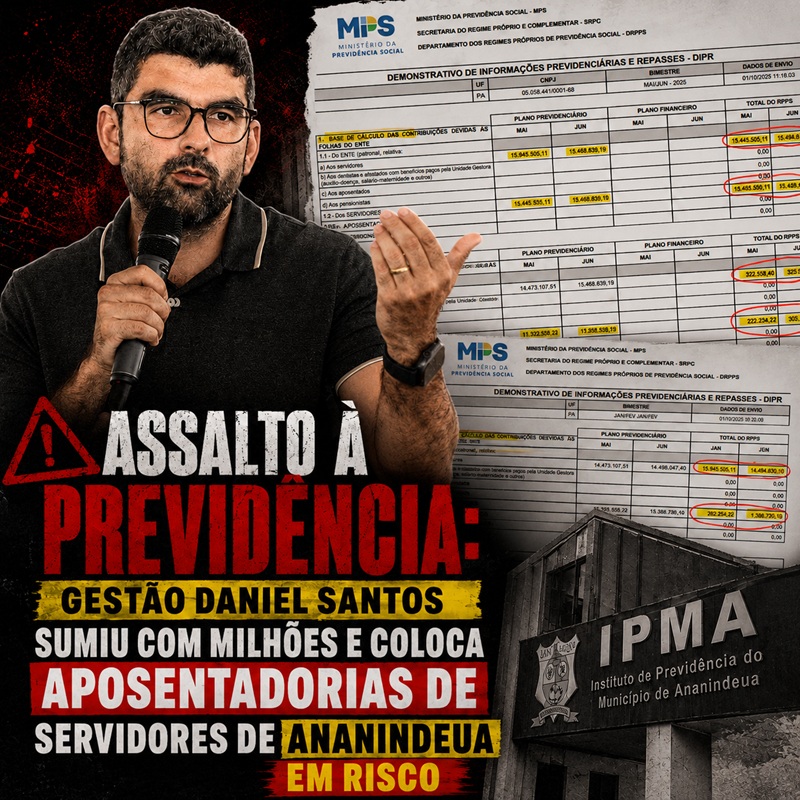 ASSALTO À PREVIDÊNCIA: Gestão Daniel Santos sumiu com milhões e coloca aposentadorias de servidores de Ananindeua em risco