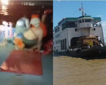 Ferry boat naufraga na Baía do Marajó em frente de Vila do Conde